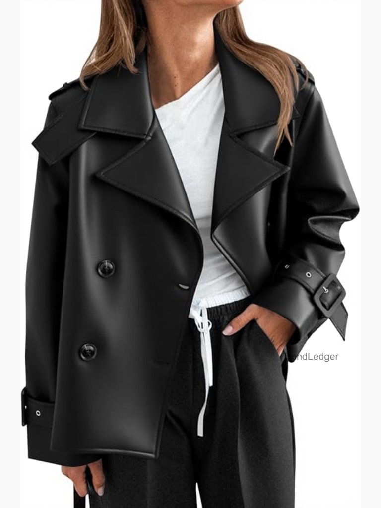 Faux Leather Biker Jacket Oversized Button Down Fall Coat